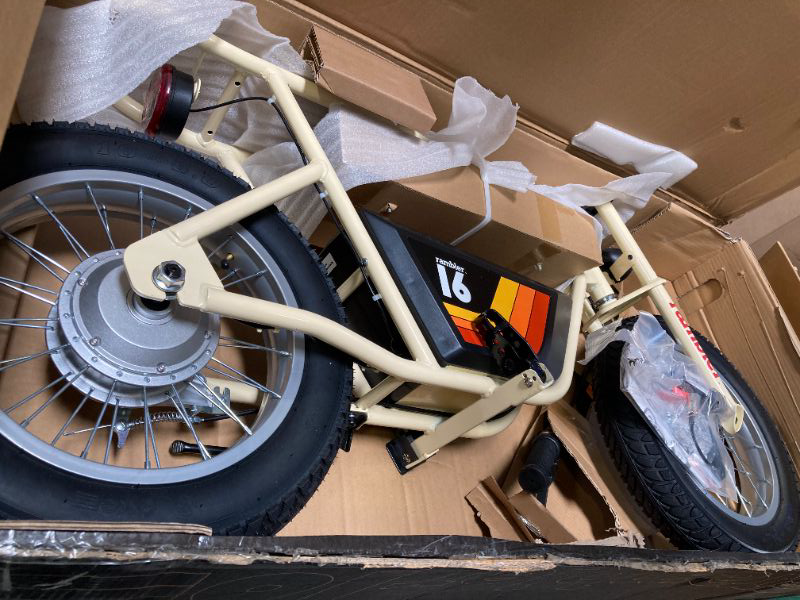 Photo 1 of Razor Rambler 16 – 36V Electric Minibike with Retro Style, Up to 15.5 MPH, Up to 11.5 Miles Range, Wide, Rugged 16" Air-Filled Tires, Powerful 350 Watt Hub-Driven Motor , Tan