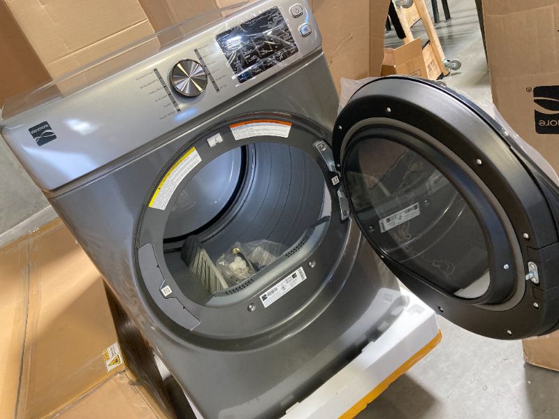 Photo 1 of Kenmore 2682273 Front Load Electric Dryer with Steam, Wrinkle Guard, Energy Saver, Smart Sensor Drying System, 8.0 cu. ft. Total Capacity, Metallic Silver