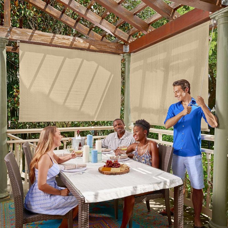 Photo 1 of 1pc  Coolaroo Outdoor Roller Shade with Wand - 80% UV Block Breathable Light Filtering Shade for Patio or Porch, Fade-Resistant, Easy-Clean Fabric, 8ft x 6ft, Sesame