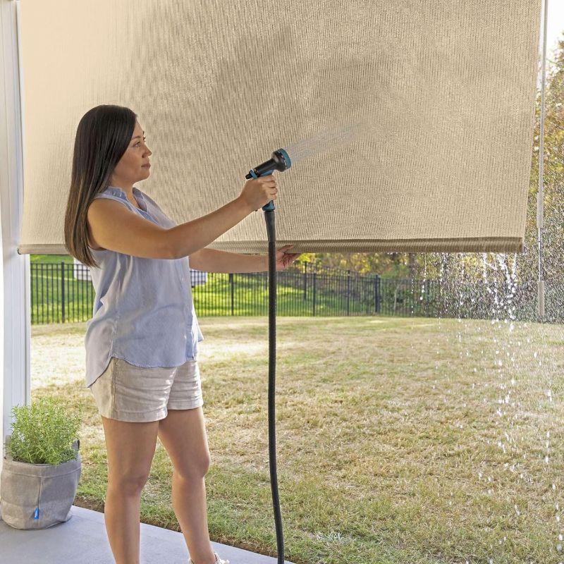 Photo 1 of 1pc  Coolaroo Outdoor Roller Shade with Wand - 80% UV Block Breathable Light Filtering Shade for Patio or Porch, Fade-Resistant, Easy-Clean Fabric, 8ft x 6ft, Sesame