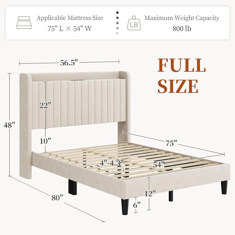 Photo 1 of Yaheetech Queen Bed Frame with Headboard, Upholstered Headboard with Charing Station and Storage Shelf, Platform Bed Frame, No Box Spring Needed, Easy Assembly, Beige