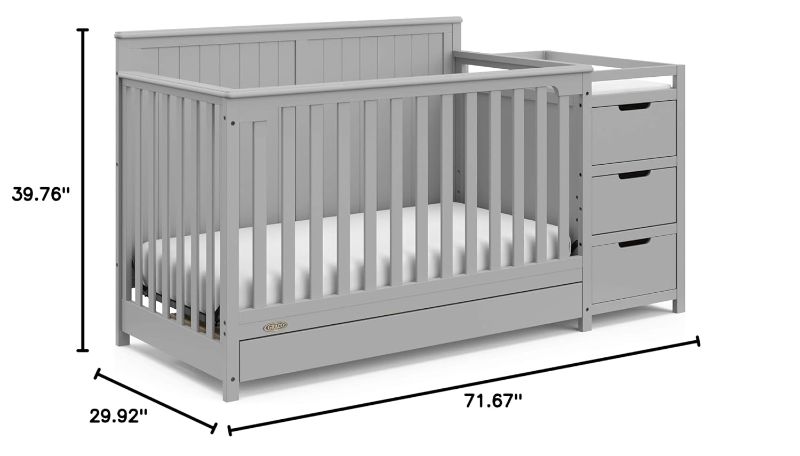 Photo 1 of Graco Hadley All-in-One Convertible Crib & Changer (Pebble Gray) – GREENGUARD Gold Certified, Fits Standard Crib Mattress, Converts to Toddler Bed and Full Bed, 4 Adjustable Mattress Heights