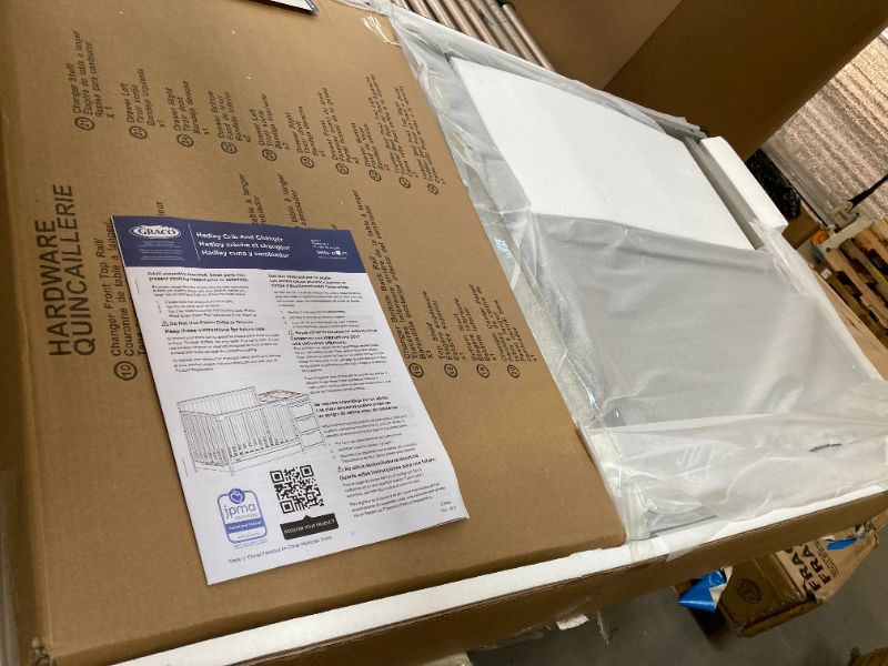 Photo 1 of Graco Hadley All-in-One Convertible Crib & Changer (Pebble Gray) – GREENGUARD Gold Certified, Fits Standard Crib Mattress, Converts to Toddler Bed and Full Bed, 4 Adjustable Mattress Heights