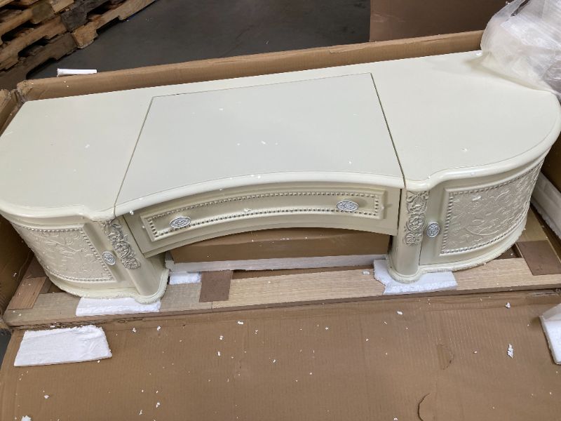 Photo 1 of Acme Dorothy Half Moon Vanity Desk & Mirror in Ivory