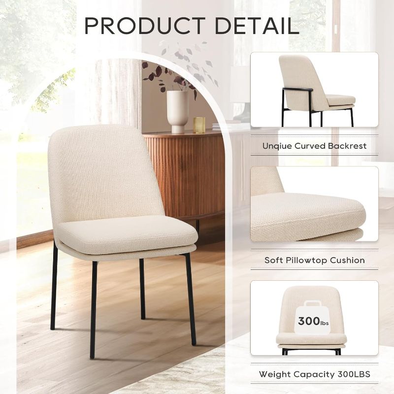Photo 1 of 2pcs COLAMY Modern Dining Chairs Set of 2, Fabric Upholstered Dining Room Chairs Dinner Chair Stylish Kitchen Chairs with Curved Back and Metal Legs, Beige