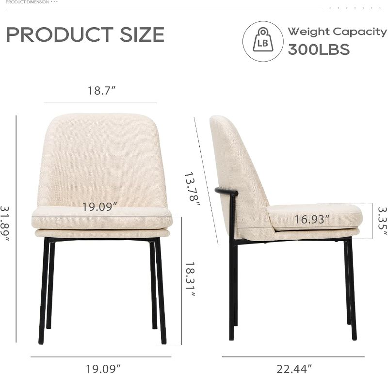 Photo 1 of 2pcs COLAMY Modern Dining Chairs Set of 2, Fabric Upholstered Dining Room Chairs Dinner Chair Stylish Kitchen Chairs with Curved Back and Metal Legs, Beige