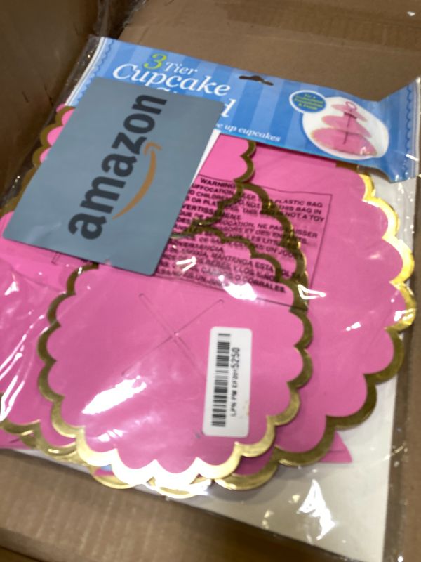 Photo 1 of 3-Tier Cardboard Pink Lavender Cupcake Stand/Tower 2 Set (2, Pink Lavender)