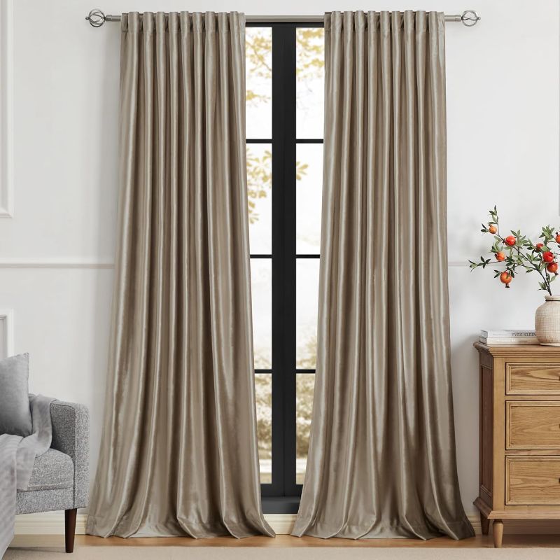 Photo 1 of StangH Camel Beige Velvet Bedroom Curtains - Room Darkening Decorative Window Curtains 96 inches Heavy Duty Summer Heat Blocking Drapes for Hotel/Farmhouse, W52 x L96, 2 Panels
