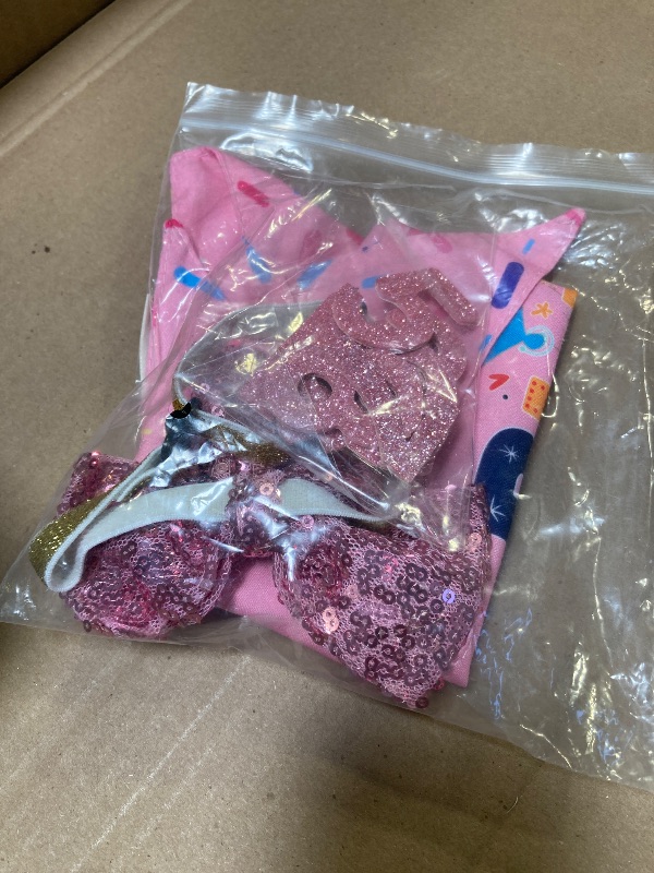 Photo 1 of ADOGGYGO Dog Birthday Party Supplies, Pink Girl Puppy Birthday Bandana Hat Numbers Bow Set for Small Dogs Pets (Small)