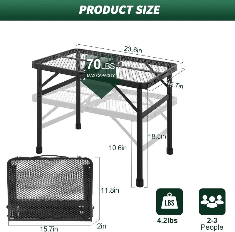 Photo 1 of WildFinder Folding Table, 2x1.3 FT Camping Table with Mesh Desktop,Folding Grill Table with Mesh Bag,Portable Outdoor for Picnic,Camping,BBQ,Beach(Black)