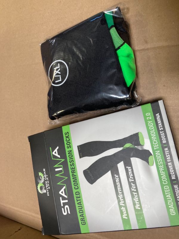 Photo 1 of 1pair  Physix Gear Compression Socks - Best Men & Womens Compression Socks for Circulation, Running, Nurses, Athletic Use Sock Compression, Blood Pressure Socks, Calcetines de Compresion, Black/Green, L/XL