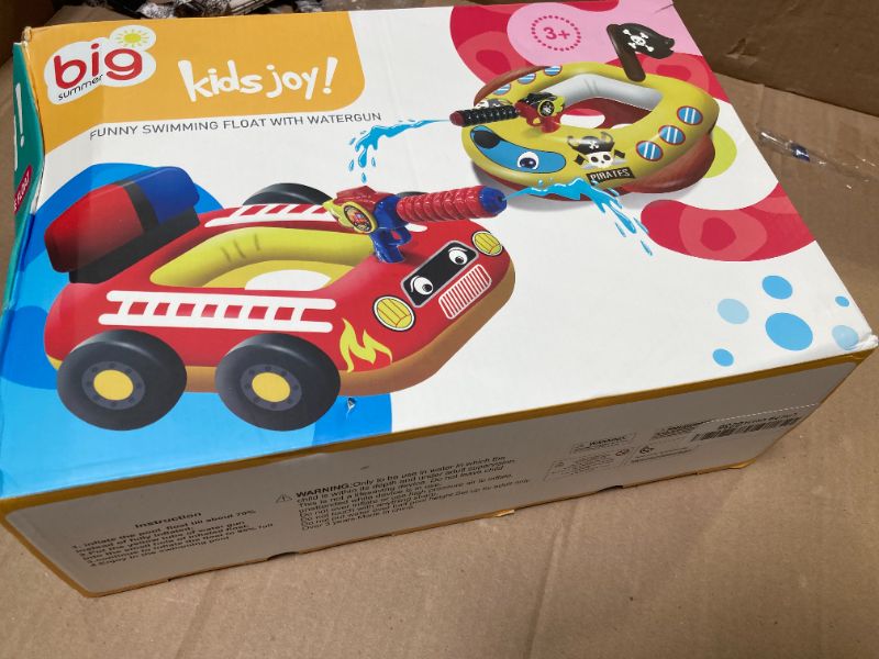 Photo 1 of 2 Pack Inflatable Kids Pool Floats with Water Gun, Pool Toys for Kids Ages 4-8, Blow Up Toddler Pool Floats, Swimming Pool Game Toys, Fire Truck and Pirate Ship Floaties for Boys Girls and Child