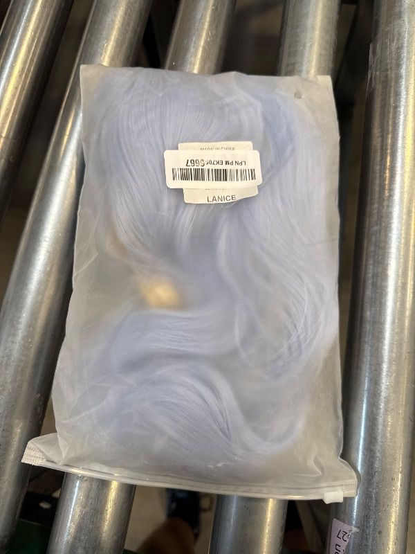 Photo 1 of LANICE Light blue Short Bob Wigs with Bangs for Women Loose Wavy Hair Shoulder Length Wigs Synthetic Colorful Wigs for Cosplay Daily PartyUse(Light blue?12inch)