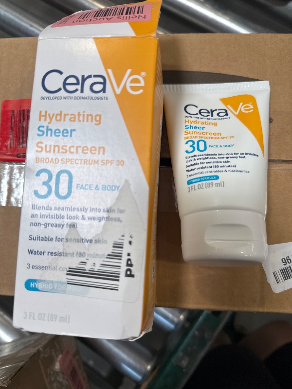 Photo 1 of CeraVe Hydrating Sheer Sunscreen with SPF 30 for Face and Body, Mineral & Chemical Sunscreen for Men & Women with Zinc Oxide, Hyaluronic Acid and Ceramides, Paraben-Free + Fragrance-Free, 3 Ounces
