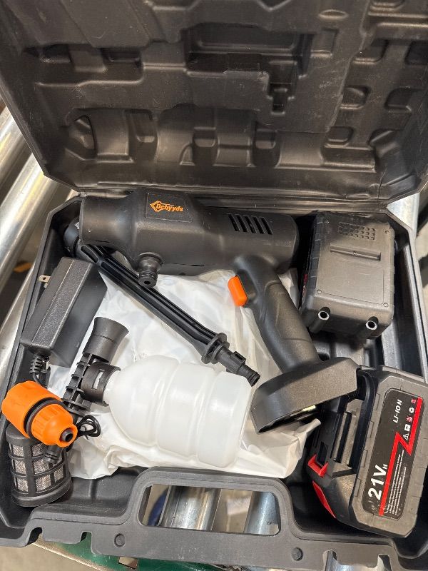 Photo 1 of Portable Cordless Pressure Washer, 40000 mAh Battery Powered Pressure Washer with 2 Rechargeable 4.0AH Batteries and 6-in-1 Nozzle for Car Floor Wall Fence Cleaning Garden Watering