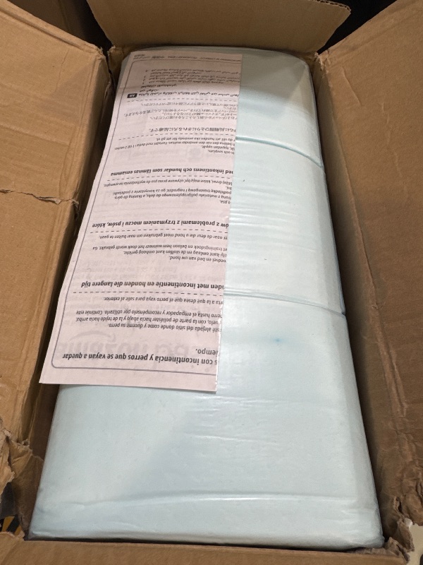 Photo 1 of Amazon Basics Scented Dog and Puppy Pee Pads, 5-Layer Leak-Proof Super Absorbent, Quick-Dry Surface, Potty Training, Regular (22x22"), 150 Count, Blue