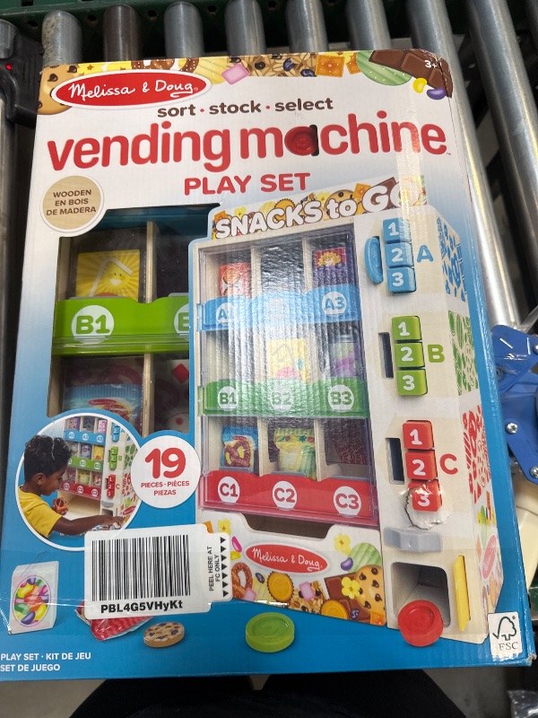 Photo 1 of Melissa & Doug Sort, Stock, Select Wooden Vending Machine Play Set, Wooden Toy Play Food for Boys and for Girls 3+