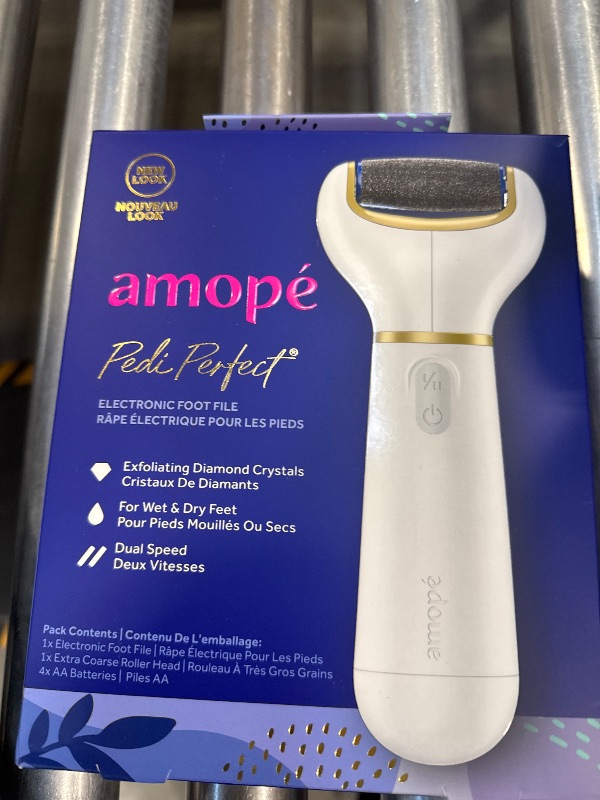 Photo 1 of Amopé Pedi Perfect Electric Callus Remover Foot File w/ Diamond Crystals, Pedicure Tool for Feet, Removes Hard & Dead Skin, Feet Scrubber & Buffer, Splashproof, w/ Extra Coarse Roller Head, 1 Count