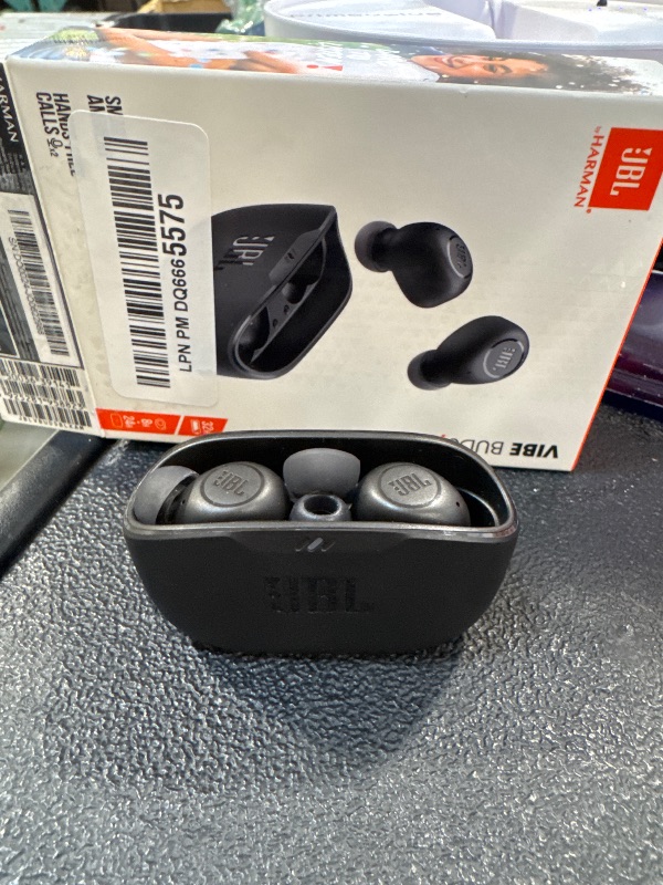 Photo 1 of JBL Vibe Buds - True Wireless Earbuds, Smart Ambient, VoiceAware, Up to 32 total hours of battery life with speed charging, Water and dust resistant, JBL Deep Bass Sound (Black)