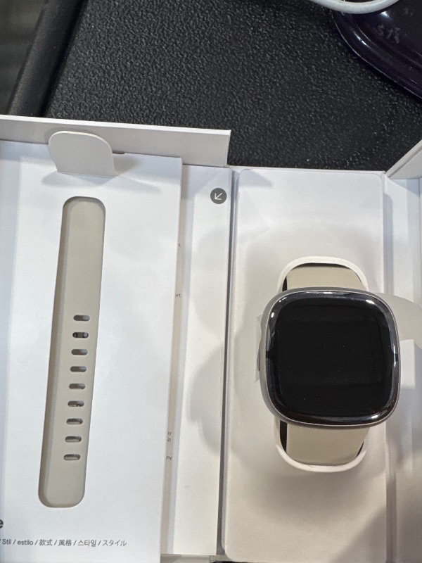 Photo 1 of Fitbit Sense 2 Advanced Health and Fitness Smartwatch with Tools to Manage Stress and Sleep, ECG App, SpO2, 24/7 Heart Rate and GPS, Lunar White/Platinum, One Size (S & L Bands Included)