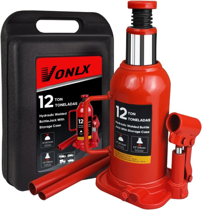 Photo 1 of Torin Hydraulic Bottle Jack with Carrying Case, 12 Ton (26,455 lb) Capacity 7.5-14 inch Lifting Range, Muti-Directional Welded Bottle Car Jack for Car, Truck, RV, Pickup Truck, Auto Repair

