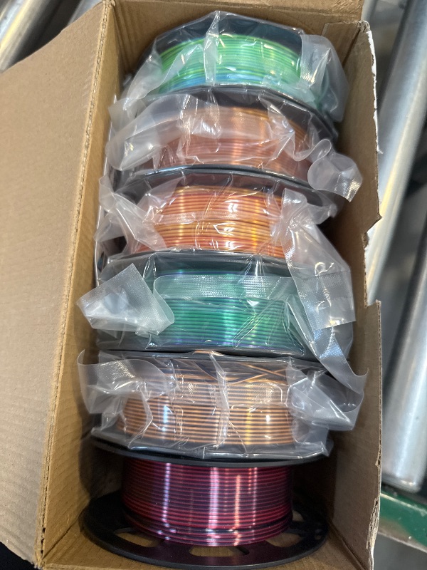 Photo 1 of MIKA3D 6 Spools Bicolor Dual Color 1.75mm 3D Printer Filament Bundle, 3D Printing Silk PLA, Silk Black-Red/Purple-Green/Blue-Green/Red-Gold/Gold-Copper/Black-Orange, 3D Printing PLA 250g X 6 Spools