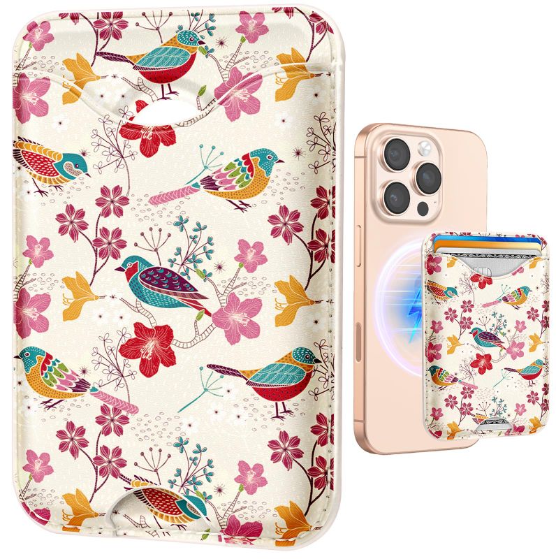 Photo 1 of 
Shorogyt Compatible with Magsafe Wallet Magnetic Card Holder - Phone Wallets Cute Flower Bird Design for Women Teen Girls Slim for iPhone 16/15/14/13/12 Series for Apple Mag RFID Magnet, Fit 3 Cards
