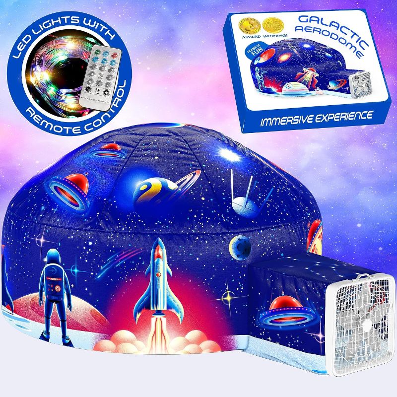 Photo 1 of W&O Galactic Aerodome with LED Lights - Inflatable Space Fort for Kids Aged 3-12, Inflates in Seconds Creating an Immersive Galactic Experience (Fan Not Included)
