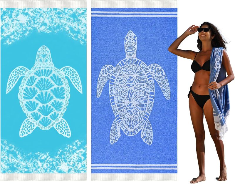 Photo 1 of 2 Pack Turkish Beach Towel Quick Dry Absorbent Cotton Lightweight Thin Bathroom Bath Pool Swim Towels Extra Large Oversized Sand Free Beach Accessories Essentials Stuff Cloud Adults Gift
