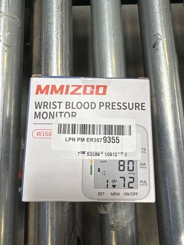 Photo 1 of MMIZOO Wrist Blood Pressure Monitor Large LCD Display BP Machine Adjustable Cuff 5.31-7.68 inch Automatic 99x2 Sets Memory with Carrying Case for Home Use (W1681)