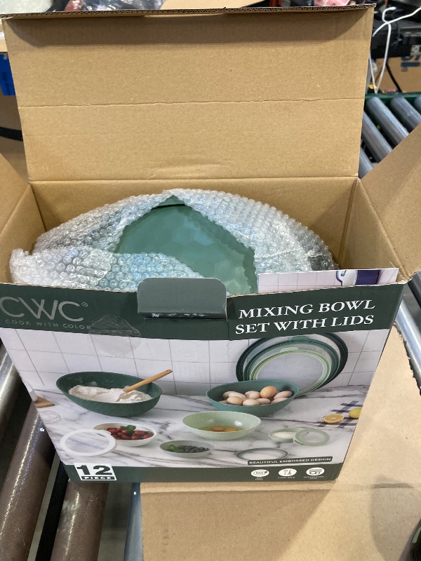 Photo 1 of COOK WITH COLOR Mixing Bowls with Lids - 12 Piece Plastic Nesting Bowls Set includes 6 Prep Bowls and 6 Lids, Non Slip Bottom and Embossed Design - Microwave Safe (Sage)