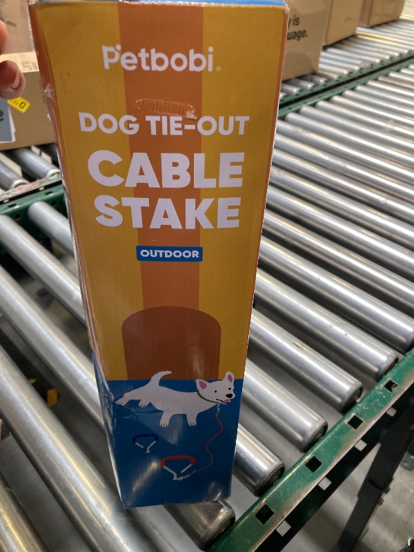 Photo 1 of Petbobi Dog Tie-Out Cable and Stake - 40ft Heavy Duty Cable with Spring, No Tangle, 16in Ground Stake, Ideal for Yard, Camping and Beach, Suitable for Medium to Large Dogs Up to 120 lbs, Blue