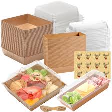 Photo 1 of 100 Pack Small Charcuterie Boxes with Clear Lids - Square and Rectangular - To Go Paper Disposable Food Containers, Dessert Boxes for Sandwich, Cookie, Sushi, Cake Slice, Strawberries (Brown)