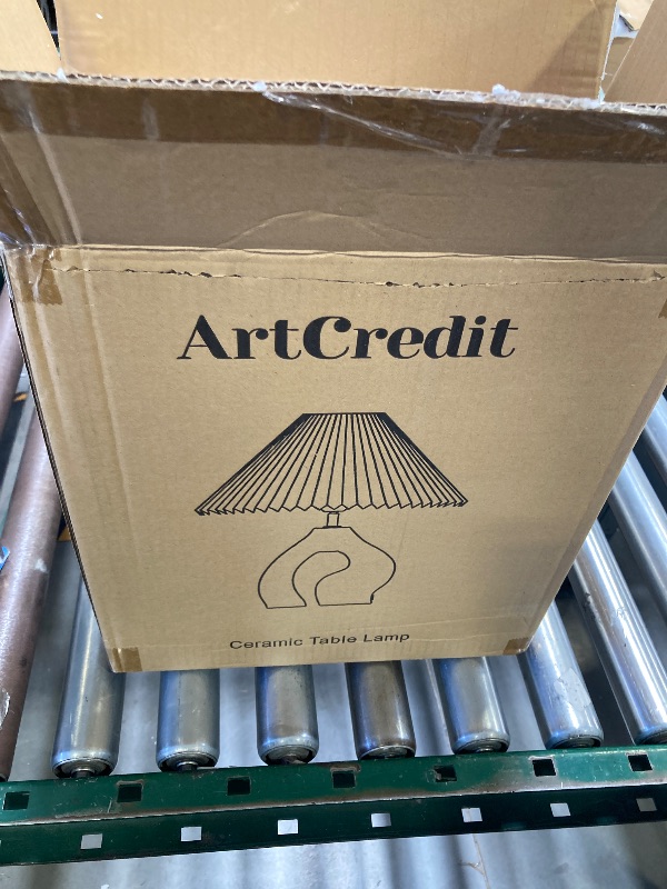 Photo 1 of ArtCredit 17-Inch Ceramic Table Lamp with Pleated Shade - 3-Way Dimmable, Touch Switch - for Bedside, Nightstand, Living Room, Home Office (White 01)