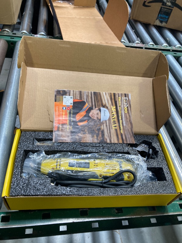Photo 1 of EzzDoo Electric Chainsaw Sharpener Kit with TITANIUM-COATED Diamond Bits - High-Speed Chain saw Sharpener Tool and 6 High Hardness Sharpening Wheels For All Chainsaw Chains.
