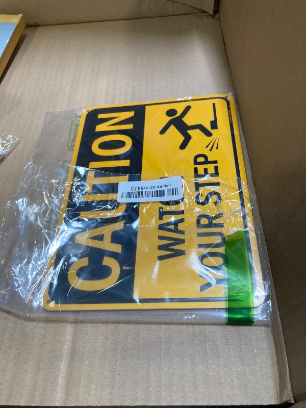 Photo 1 of GicnKeuz Caution Watch Your Step Sign,10 x 7 Inches Safety Sign,Reflective Aluminum, Fade Resistant/Waterproof, Indoor or Outdoor Use (2-Pack)