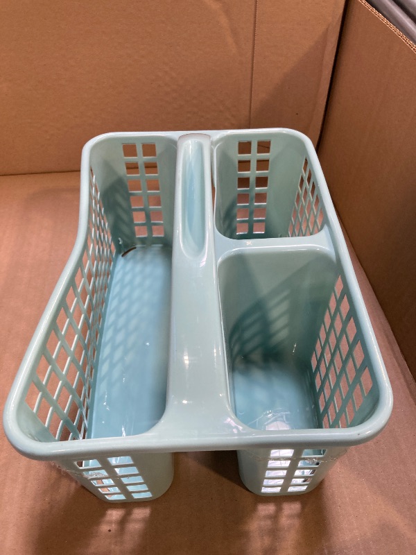Photo 1 of Portable Shower Caddy Basket with Compartments Cleaning Supplies Organizer with Handle Plastic Storage Divided Tool Bin for Bathroom, Bedroom, Kitchen, College Dorm, Garden, Under Sink, Light Blue