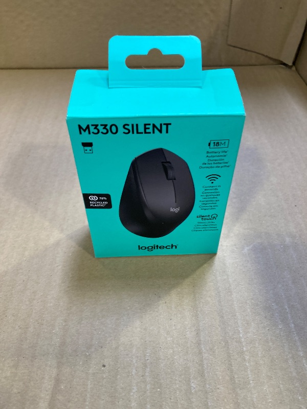 Photo 1 of Logitech M330 SILENT Wireless Mouse, 2.4GHz with USB Receiver, Optical Tracking, Quiet & Lightweight, Long Battery Life, for PC, Mac, Laptop, Chromebook - Black