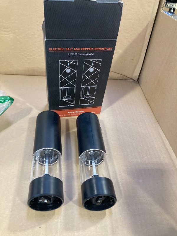 Photo 1 of 2Pack Electric Salt and Pepper Grinder Set USB Rechargeable with Warm LED Light, Adjustable Coarseness Lidaop Large Capacity Automatic Salt Pepper Mill Grinder for Kitchen, Restaurant, Outdoor, NO CHARGER 