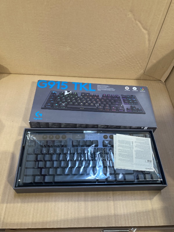 Photo 1 of Logitech G915 TKL Tenkeyless Lightspeed Wireless RGB Mechanical Gaming Keyboard, Low Profile Switch Options, LIGHTSYNC RGB, Advanced Wireless and Bluetooth Support - Tactile (Renewed)