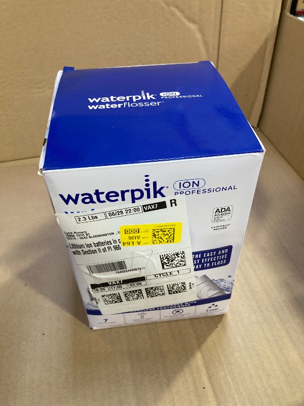Photo 1 of Waterpik ION Professional Water Flosser, Rechargeable and Portable for Teeth, Gums, Braces, 10 Settings, 7 Flossing Tips For Multiple Users And Needs, ADA Accepted, WF-12 White, Packaging May Vary