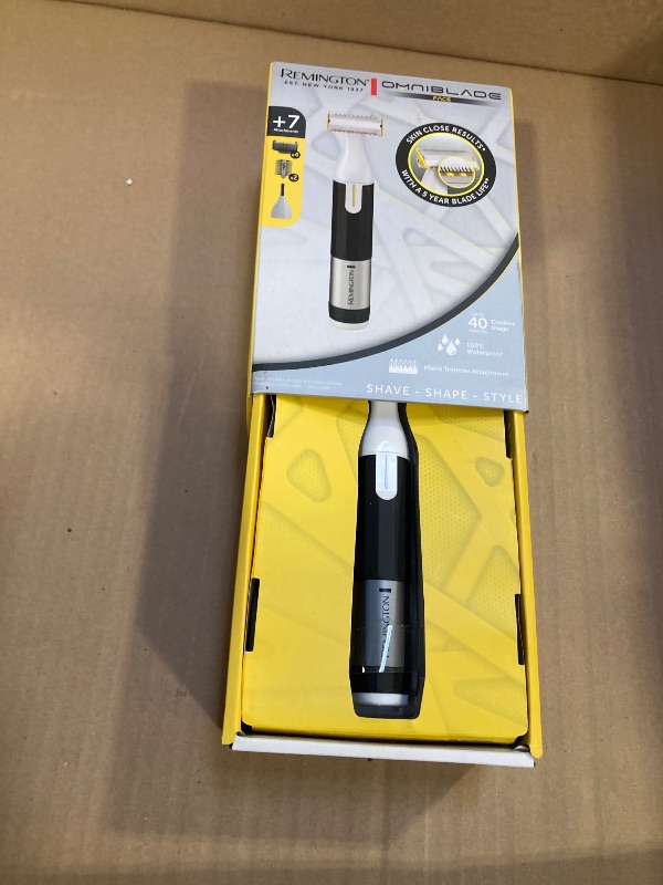 Photo 1 of Remington Omniblade Face & Body Shaver for Men, 100% Waterproof, Rechargeable Razor with Removable Head, 35mm Main Blade + 7 Attachments (Adjustable Precision Stubble Combs & Micro Trimmer)