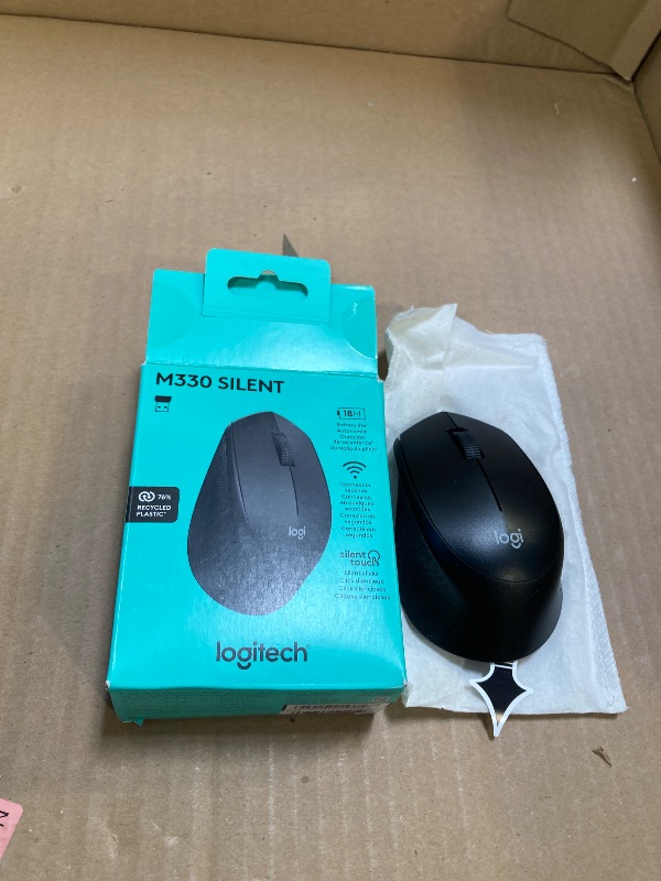 Photo 1 of Logitech M330 SILENT Wireless Mouse, 2.4GHz with USB Receiver, Optical Tracking, Quiet & Lightweight, Long Battery Life, for PC, Mac, Laptop, Chromebook - Black