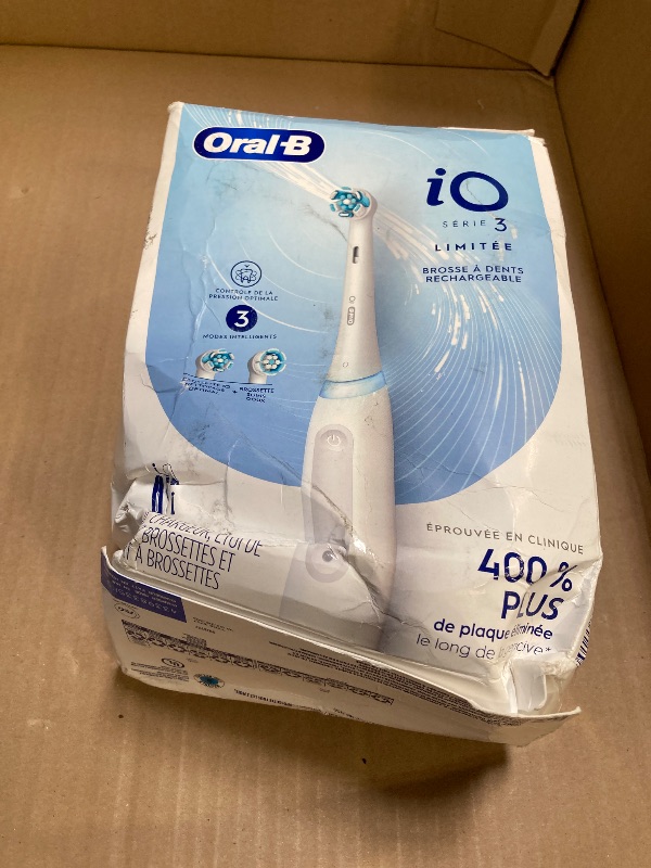 Photo 1 of Oral-B iO Deep Clean Rechargeable Electric Powered Toothbrush, White with iO Series 3 Limited, 2 Brush Heads and Travel Case - Pressure Sensor to Protect Gums - 3 Cleaning Settings - 2 Minute Timer