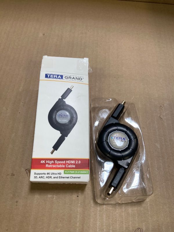 Photo 1 of Tera Grand Premium 4K High-Speed HDMI 2.0 Retractable Cable, Extends up to 4.25 feet - Supports 4K Ultra HD, 3D, ARC, HDR, and Ethernet Channel