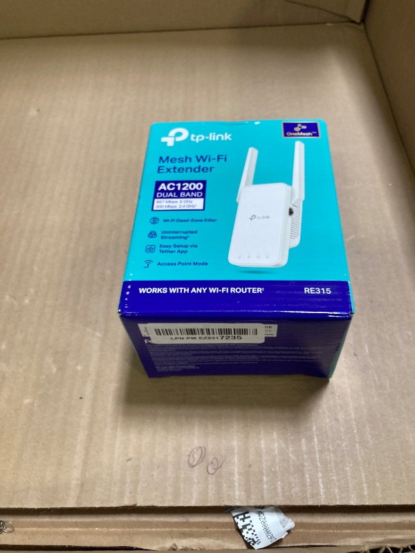 Photo 1 of TP-Link AC1200 WiFi Extender, 2025 Wirecutter Best WiFi Extender, 1.2Gbps Home Signal Booster, Dual Band 5GHz/2.4GHz, Up to 1600 Sq.ft and 32 Devices, EasyMesh Compatible, One Ethernet Port (RE315)