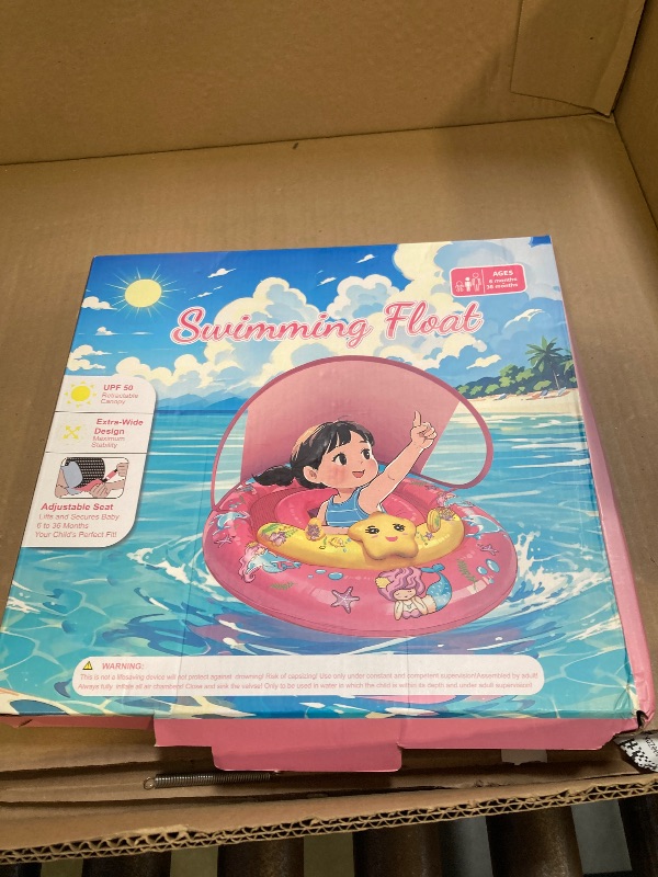Photo 1 of WayEee Baby Pool Float with UPF50+ Canopy - Inflatable Swim Float, Adjustable Safety Seat, Toy Play Console, Sun Protection for Baby 6-36 Months, Infant, Todder Summer Gift, Pool, Bathtub, Beach, Pink