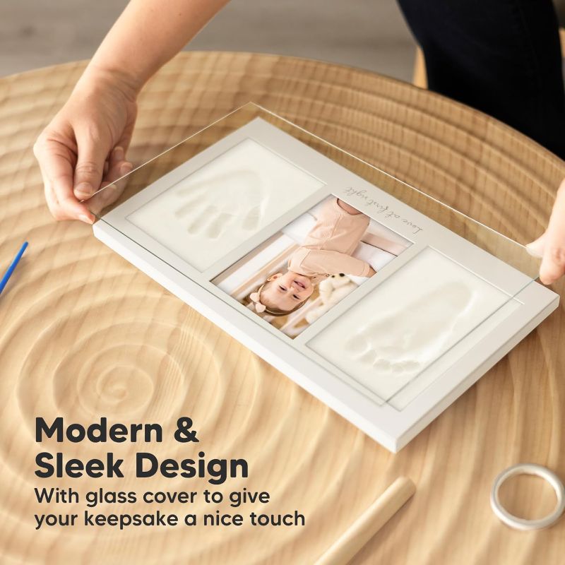 Photo 1 of Baby Hand and Footprint Kit - Clay Handprint Keepsake Frame, Newborn Nursery Picture Frame, Personalized New Mom Gifts for Baby Shower & Registry