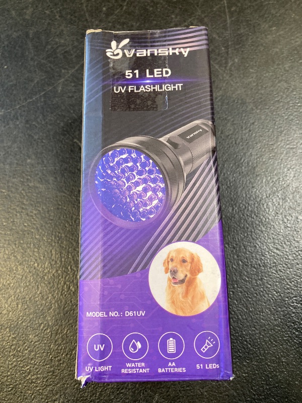 Photo 1 of Vansky UV Flashlight Black Light, 51 LED Blacklight Pet Urine Detector for Dog/Cat Urine, Dry Stains, Bed Bug, Resin Curing, Scorpions Finder