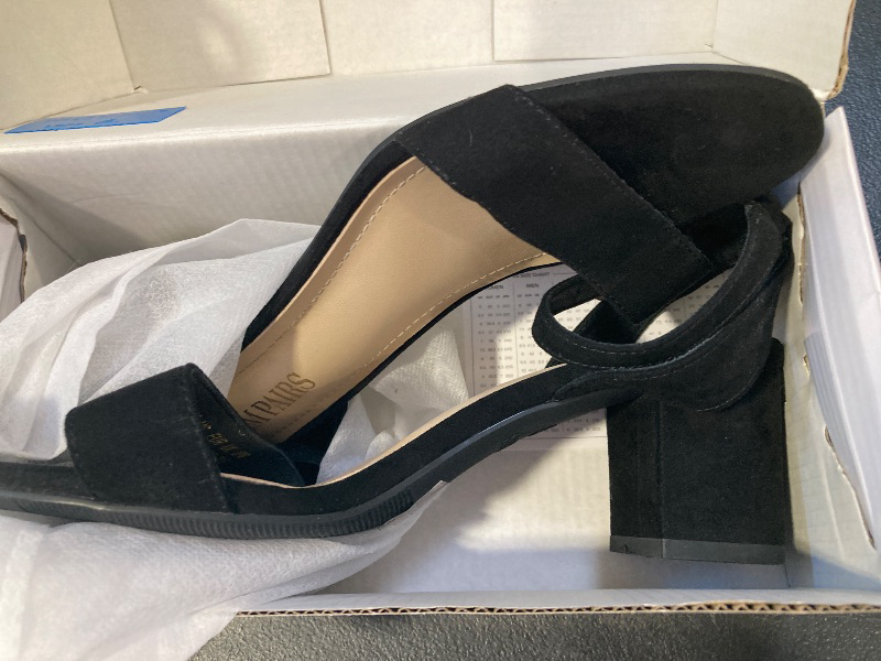 Photo 1 of DREAM PAIRS Women's Open Toe Ankle Strap Low Block Chunky Heels Sandals Party Dress Pumps Shoes, Size 7.5,Black/Suede, CARNIVAL
